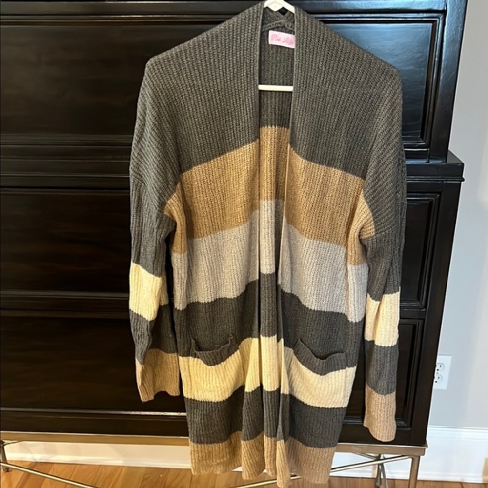 Pink Lilly Striped Open Front‎ Cardigan